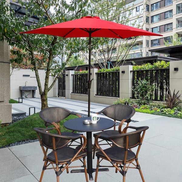 8.8 ft. Aluminum Patio Market Umbrella with Resin Base, Push Button Tilt and Crank Lift, Red