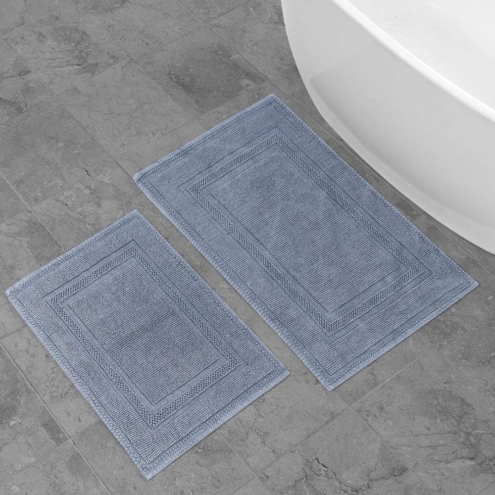 Stonewashed Chic Gray Blue Cotton Bath Rug Set, 2-Piece