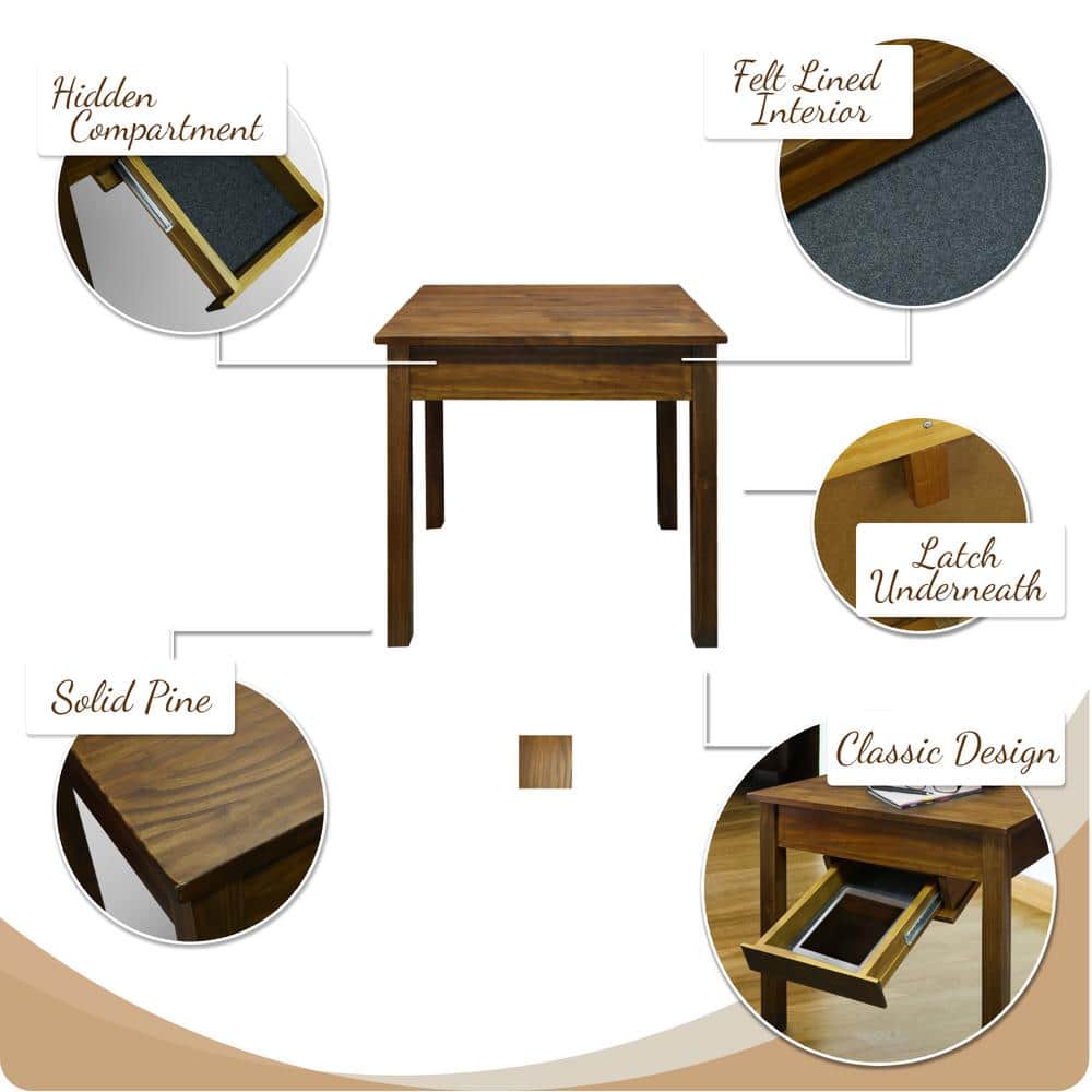 Kennedy 20" Warm Brown Solid Wood End Table with Concealed Storage