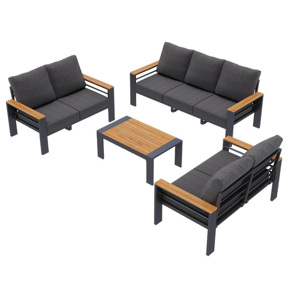 Outdoor 7-Seat 4-piece Aluminum Patio Conversation Sets with Coffee Table and Gray Cushions For Garden, Backyard price history on PriceWatchPro