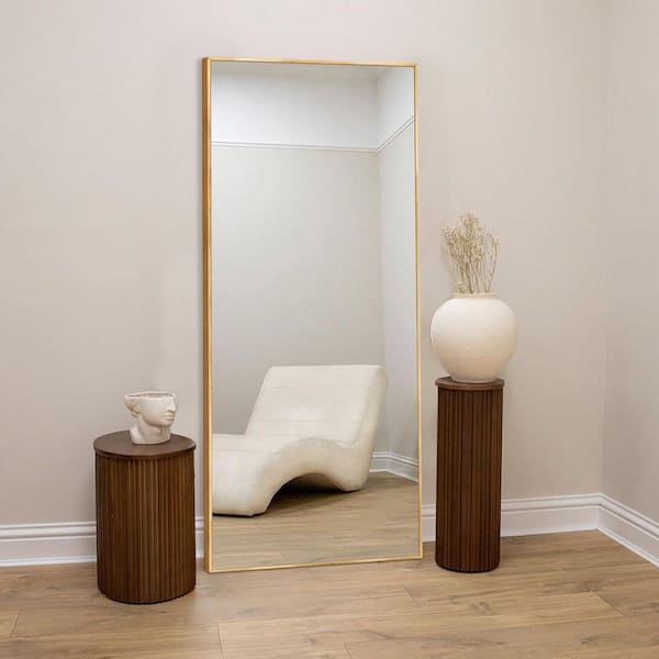 Sxiawe 24 in. W x 71 in. H Modern Rectangular Frame Aluminum Alloy Gold Oversized Standing Mirror Floor Mirror