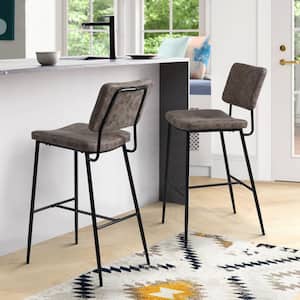Independence 29 in. Brown Low Back Upholstered Metal Frame High Bar stool with Pu Seat (Set of 2)