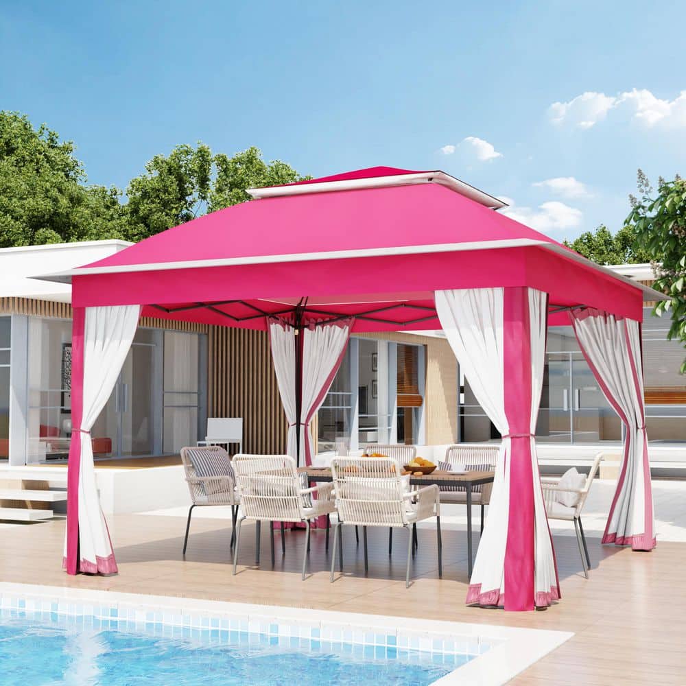Esunny 11 ft. x 11 ft. Pink Pop-Up Outdoor Patio Steel Metal
