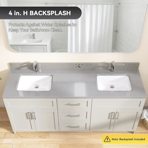 Getpro 72 in. W x 22 in. D Engineered Stone White Rectangular