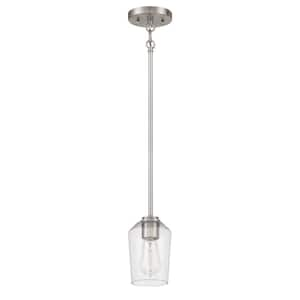 Shayna 60-Watt 1 Light Brushed Nickel Finish Dining/Kitchen Island Mini Pendant Light w/Clear Glass, No Bulbs Included