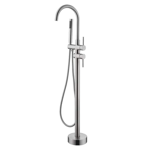 Unbranded 2-Handle Claw Foot Tub Faucet with Hand Shower in Brushed Nickel