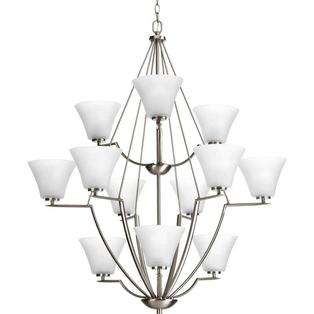Bravo Twelve-Light Brushed Nickel Etched Glass Chandelier