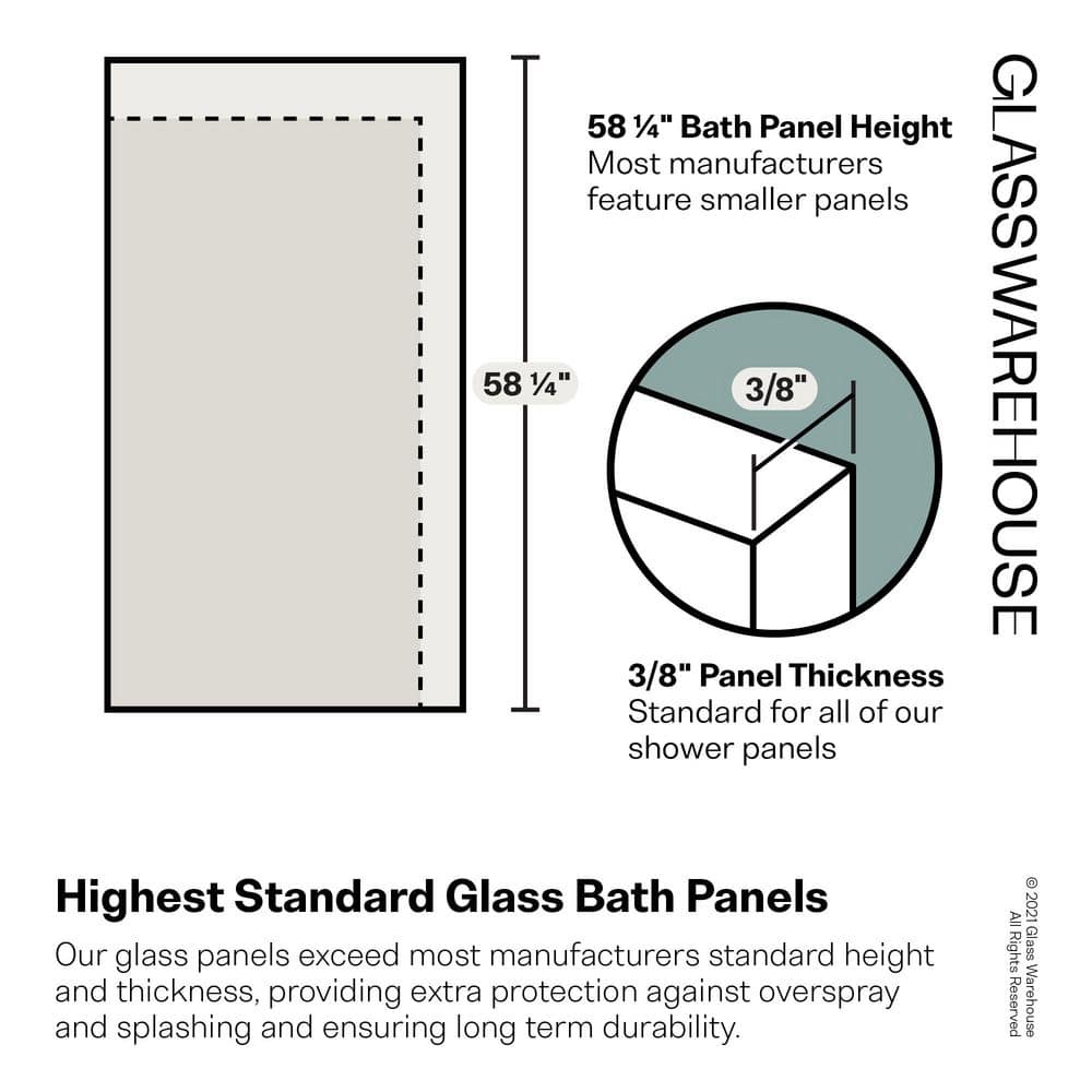 Ursa 34" x 58.25" Frameless Gray Tinted Glass Bath Panel with Brushed Nickel Finish