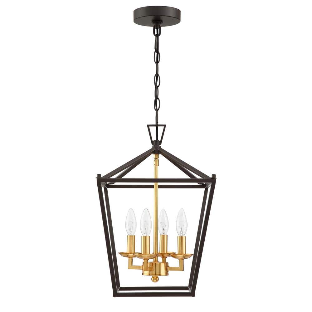 PUDO 12 in. W 4Light Black Cage Pendant Light with Iron Shade Chandelier34F5143402i The