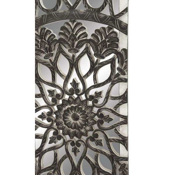 Litton Lane Wood Black Handmade Carved Mandala Floral Wall Decor