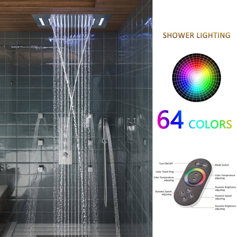 Chrome Ceiling Mounted LED Shower System with Bluetooth Speaker
