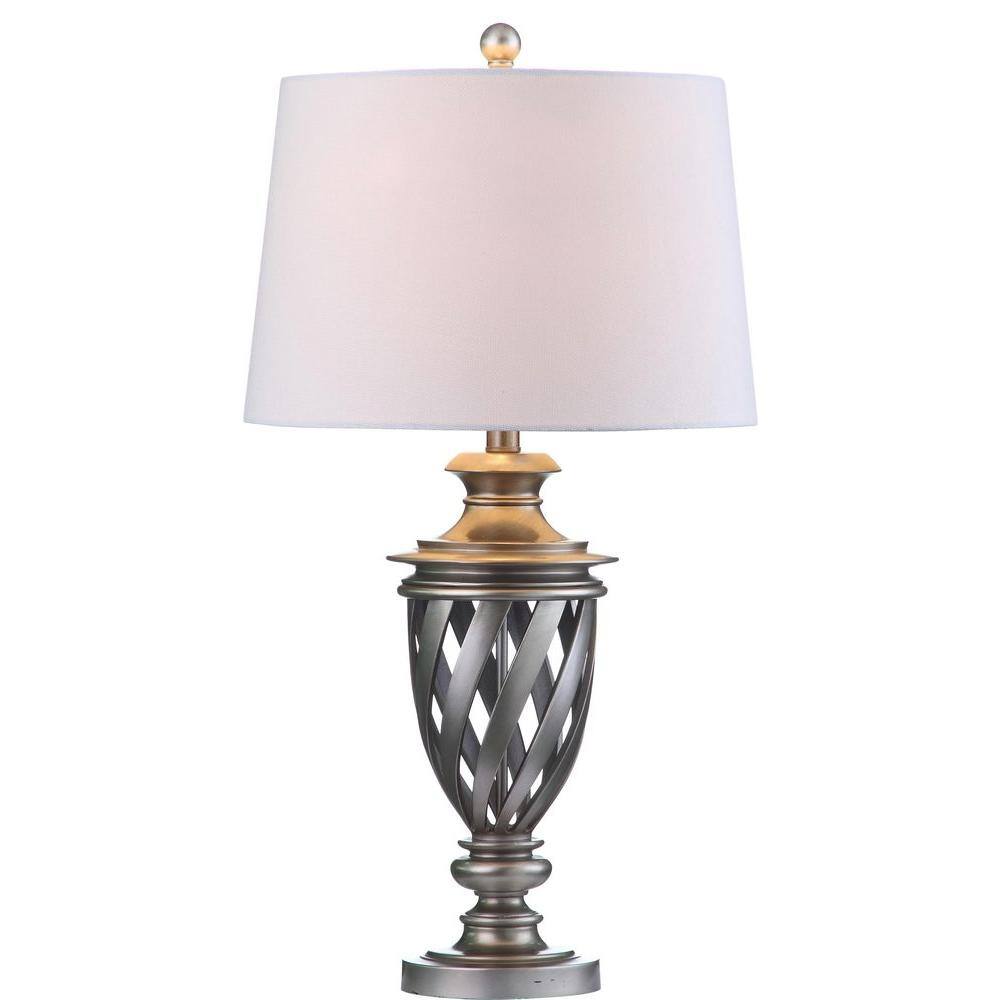 Byron 28.5 Inch Antique Silver Urn Table Lamp Set with White Shades