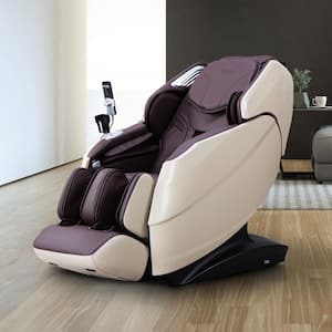 Rejuv Series Brown Faux Leather Reclining 4D Massage Chair with Voice Recognition, Bluetooth Speakers and Heated Seat