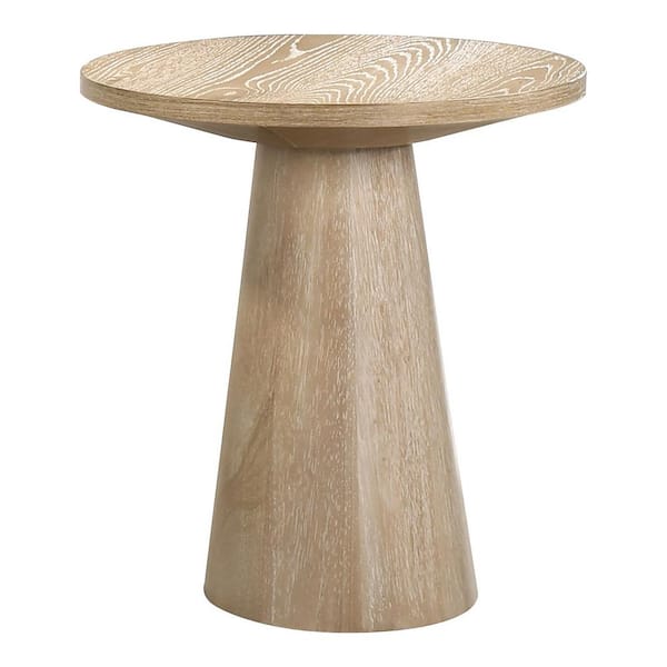 Leander 20 in. Oak Round Wood End Table with Cone-Shaped Pedestal Base