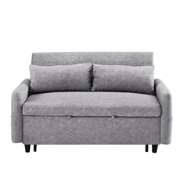 55.2 in. Grey Twin 3 in 1 Velvet Convertible Sleeper Sofa Bed Couch w/Pull  Out Bed Loveseat with Pillows & Side Pocket XS-W1825104040 - The Home Depot