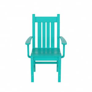 Hayes HDPE Plastic All Weather Outdoor Patio Slat Back Dining Arm Chair in Turquoise