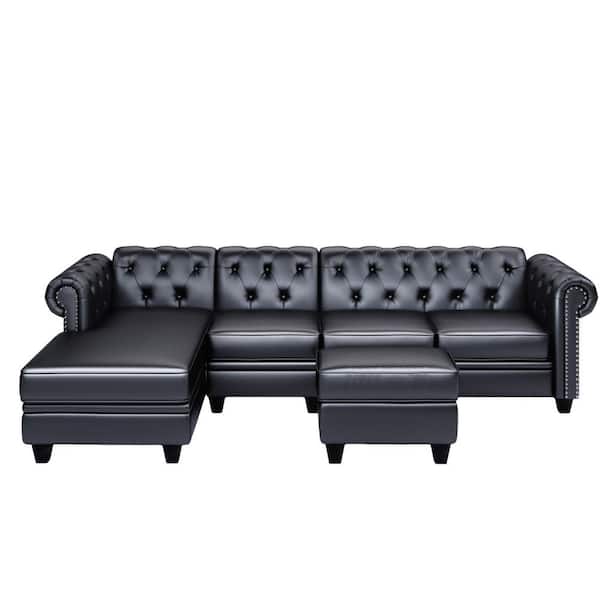 Clihome 116 Chesterfield Sectional, Chesterfield Leather Couch Set