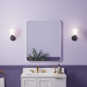 30 in. W x 36 in. H Rectangular Aluminum Framed Wall-Mounted Bathroom Vanity Mirror in White