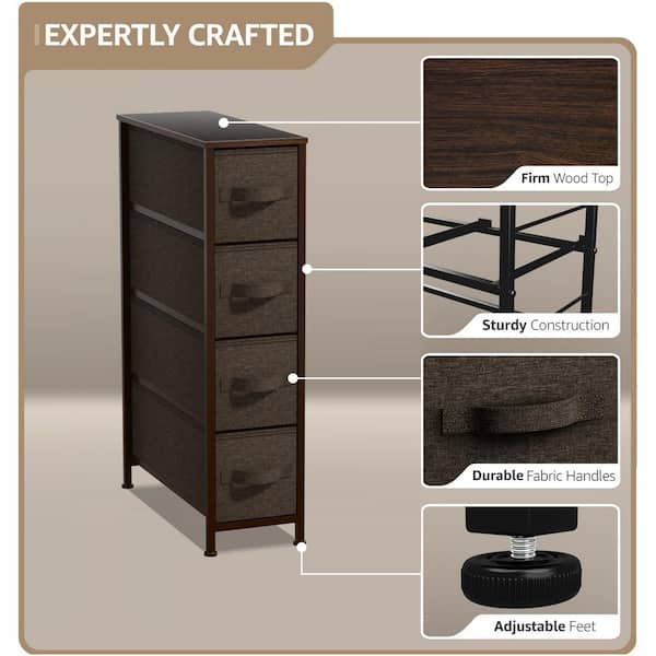 Sorbus Brown 4-Drawers 16.5 in. Chest of Drawers, Tall Narrow Dresser with  Steel Frame, Wood Top, and Easy Pull Fabric Bins DRW-NR4-BRN - The Home  Depot