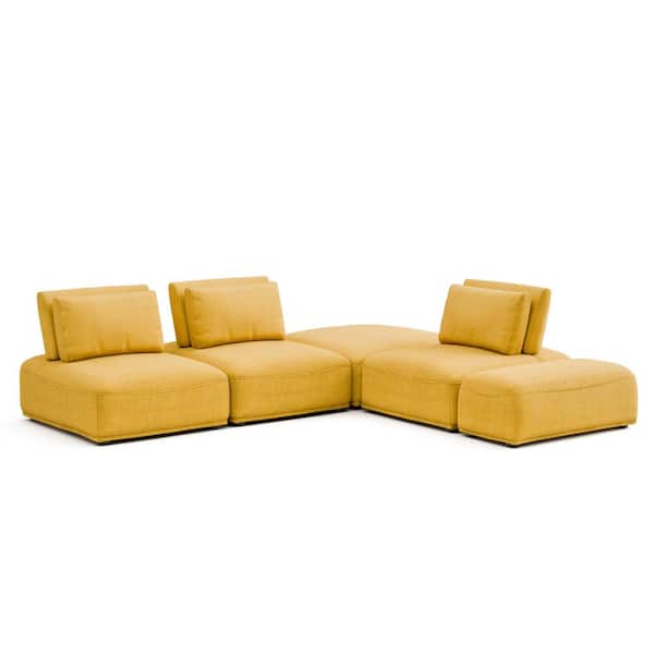 Furniture of America Fairwind 116 in. Armless 5-Piece Chenille L-Shaped Modular Sectional Sofa in Yellow With Extendable Backrest