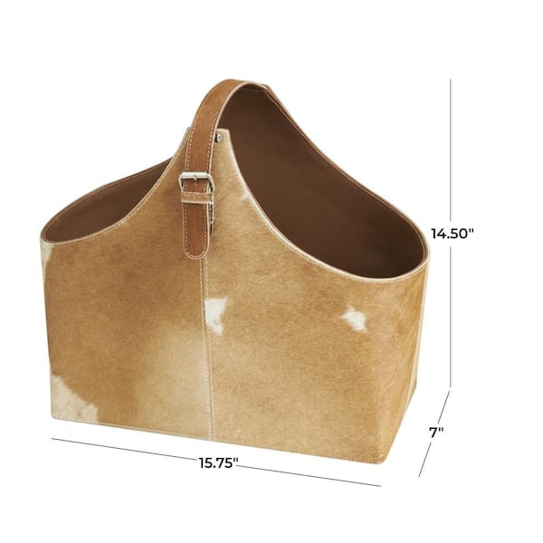 Dark Brown Handmade Box Style Standing Magazine Holder with Detail Stitching and Curved Handles