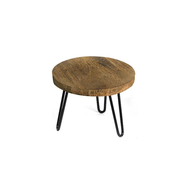 1 Tier Dark Brown Wood Round Sturdy Plant Stand Shelf with Outdoor Compatibility (10 in. H W x 7 in. H)