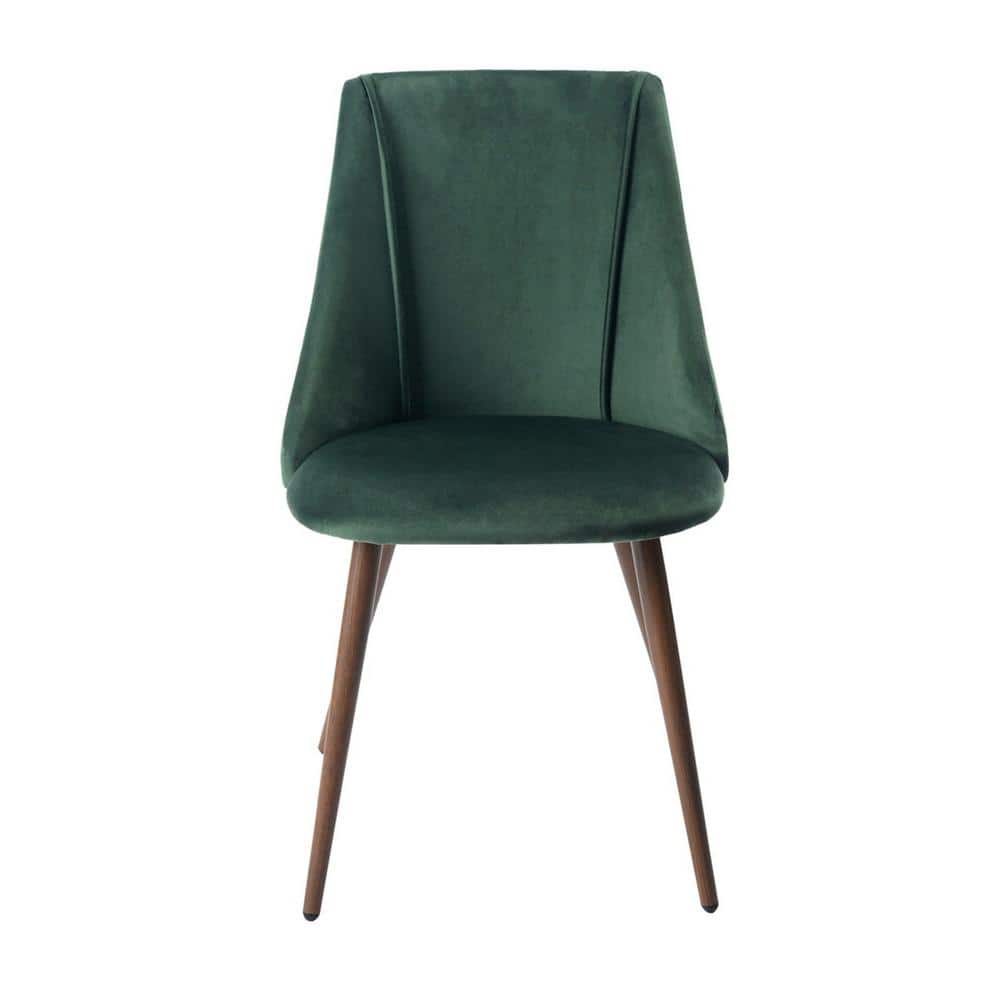 Green Velvet Upholstered High Back Side Chair with Walnut Metal Legs