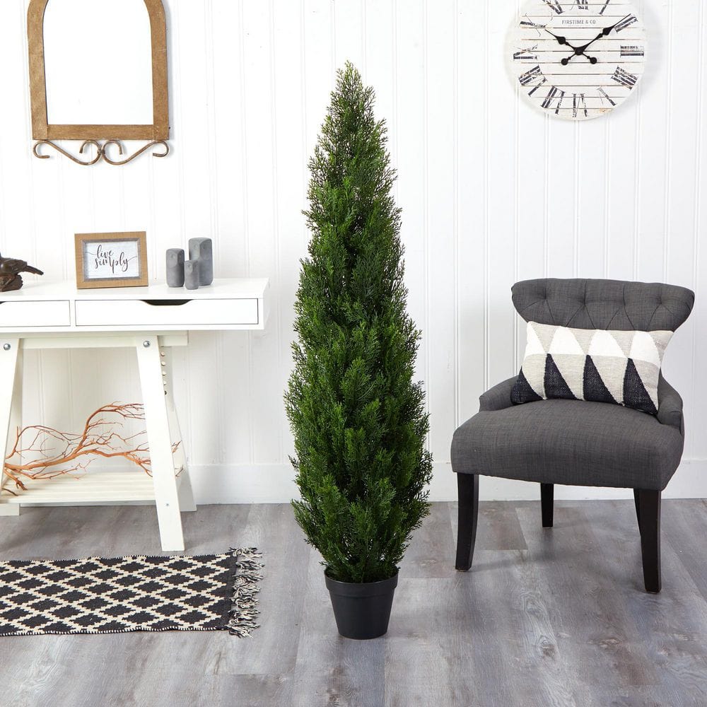 Elegant Outdoor 40" Silk Cedar Pine Topiary in Green Pot