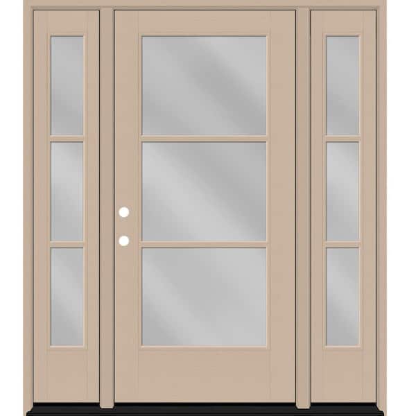 Steves & Sons Legacy 64 in. x 80 in. Icon 3-Lite Modern Clear Glass RHIS Sandstn Mahogany Fiberglass Prehung Front Door Dbl 12 in. SL
