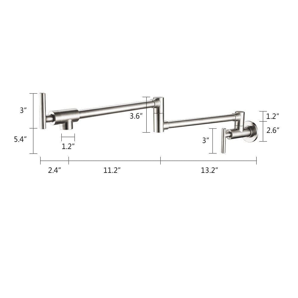 Polished Chrome Wall-Mounted Pot Filler Faucet with Double Joint Swing Arm