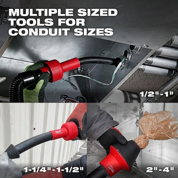 Milwaukee - AIR-TIP 1-1/4 in. - 2-1/2 in. Conduit Line Puller Attachment For Wet/Dry Shop Vacuums (3-Piece)