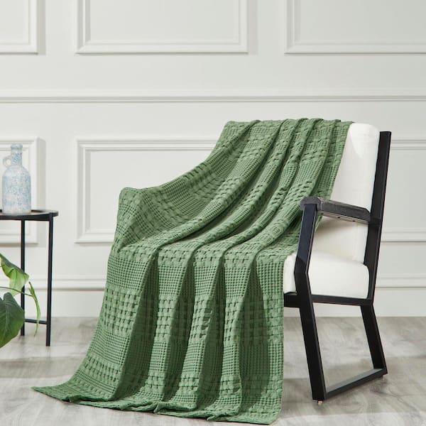 Waffle Weave Olive Green Throw Blanket