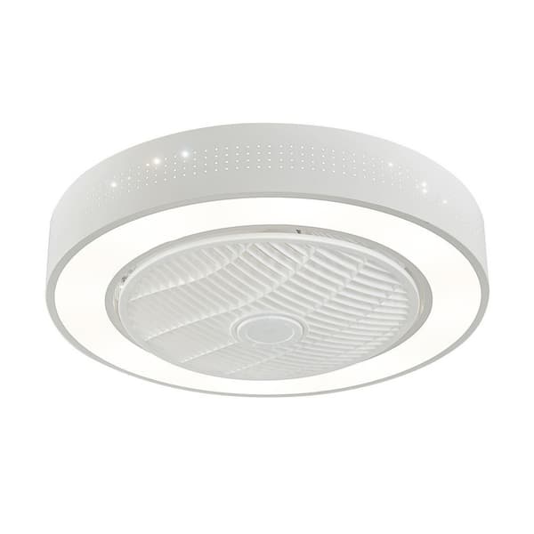 OUKANING 22 in. Modern LED Indoor White Flush Mount Circular Ceiling Fan with Light with Remote Control