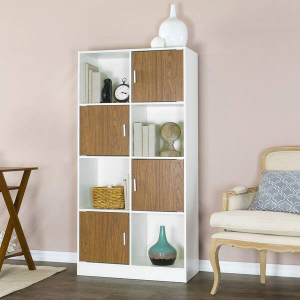 Baxton Studio 63.1 in. White/Brown Wood 8-shelf Cube Bookcase with Doors