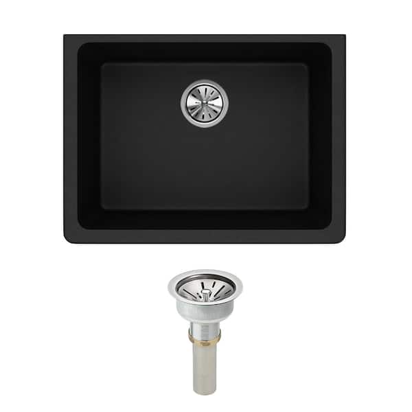 Elkay Quartz Classic 25 in. Undermount Single Bowl Black Granite/Quartz Composite Kitchen Sink w/ Accessories