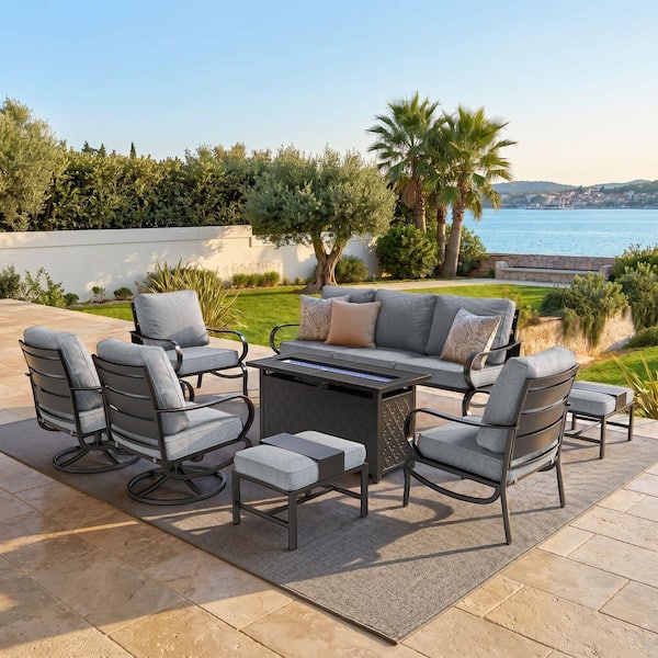 PHI VILLA 9 Seat 8-Piece Metal Outdoor Patio Conversation Set with