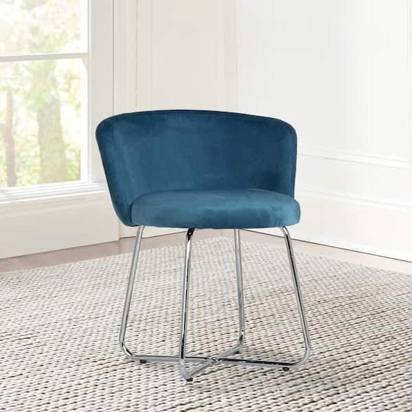 Hillsdale Furniture Marisol Metal Vanity Stool, Blue Fabric