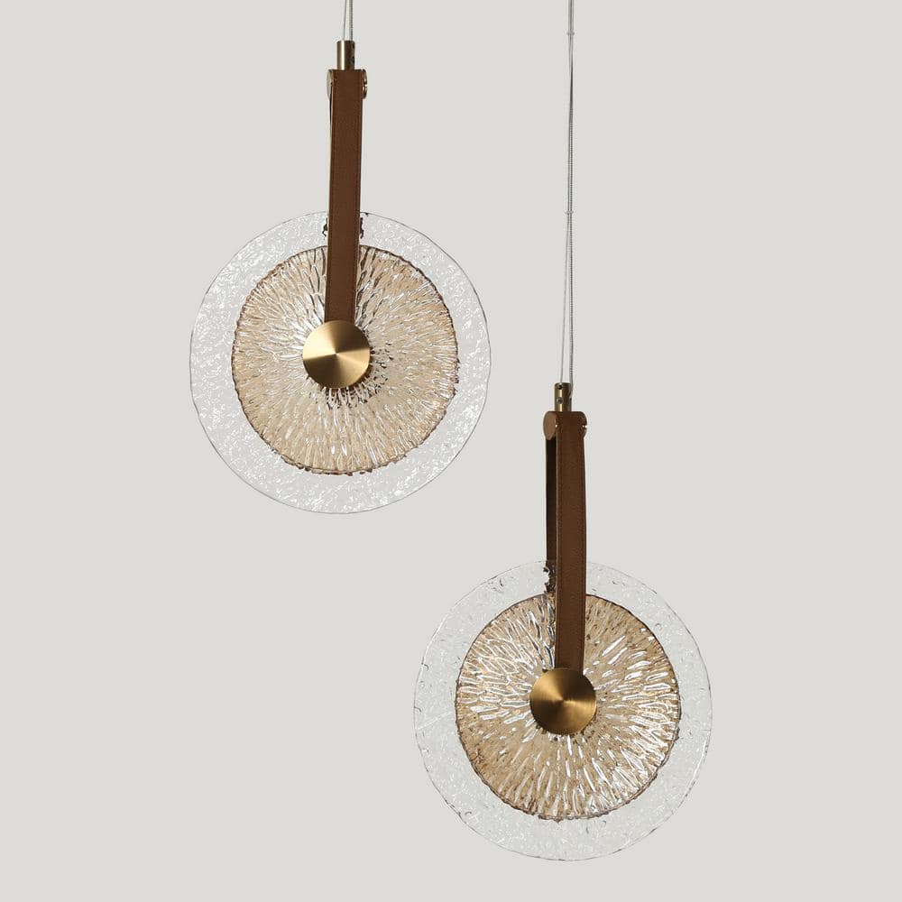 Gold and Clear Crystal LED Pendant Light with Brass Accents