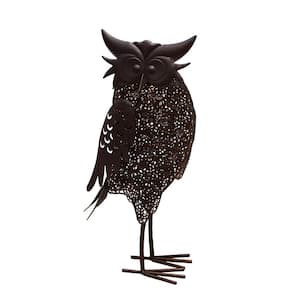 16.7 in. Steel Indoor/Outdoor Animal Garden Owl Metal Bird Sculpture Statue with Solar Light (4-Pack)