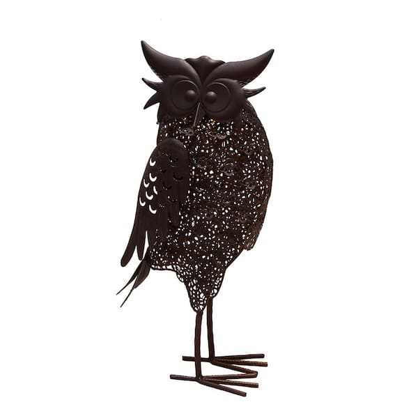Unbranded 16.7 in. Steel Indoor/Outdoor Animal Garden Owl Metal Bird Sculpture Statue with Solar Light (4-Pack)