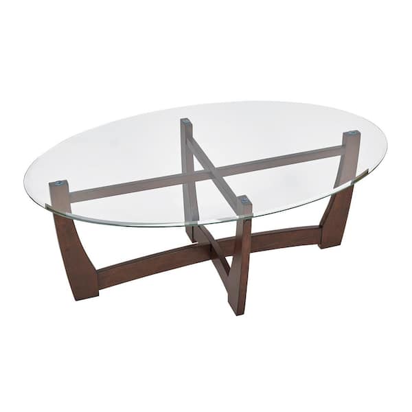 Sudzendf 48 in. Cherry Oval Glass Coffee Table with Glass Top