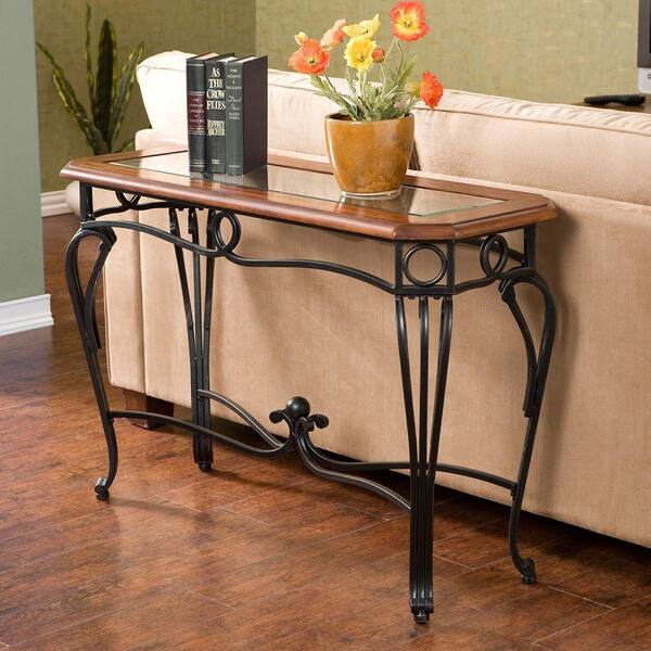 Southern Enterprises Thomas 42 in. Black/Dark Cherry Rectangle Glass Console Table