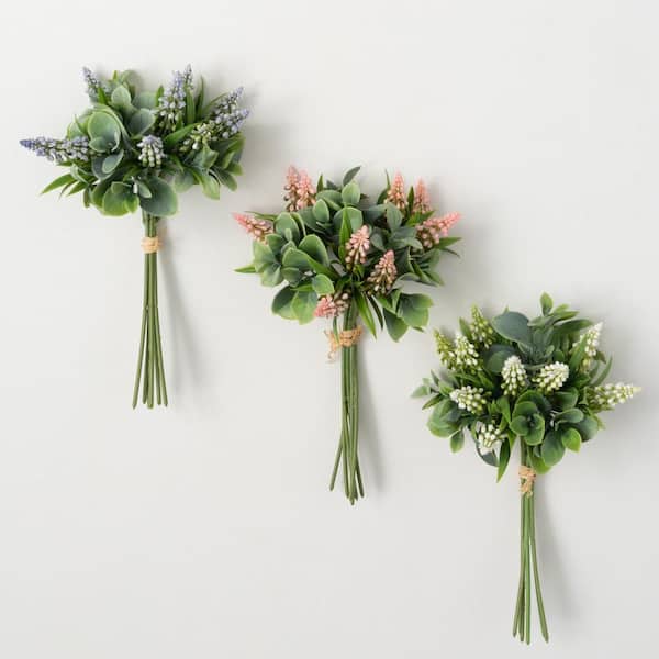 SULLIVANS 11" Artificial Pastel Grape Hyacinth and Leaf Bundles - Set of 3