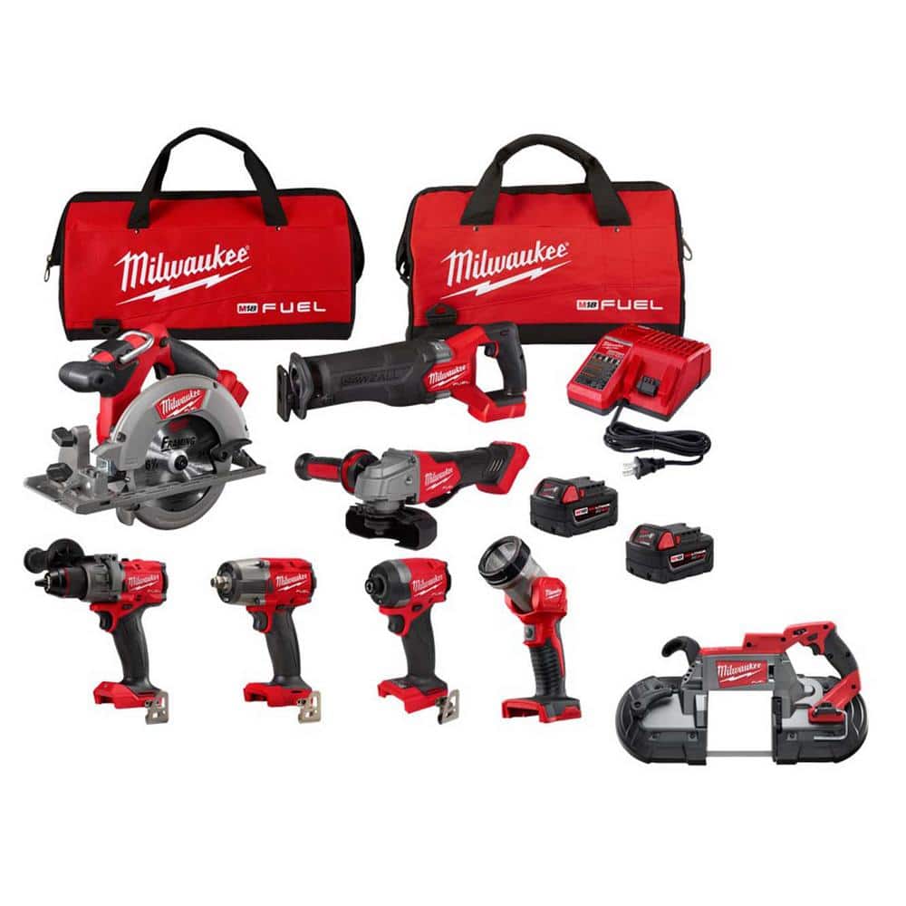 Milwaukee M18 FUEL 18V Lithium-Ion Brushless Cordless Combo Kit with (2) 5.0 Ah Batteries (7-Tool) & Deep Cut Band Saw -  3697-27-2729-20