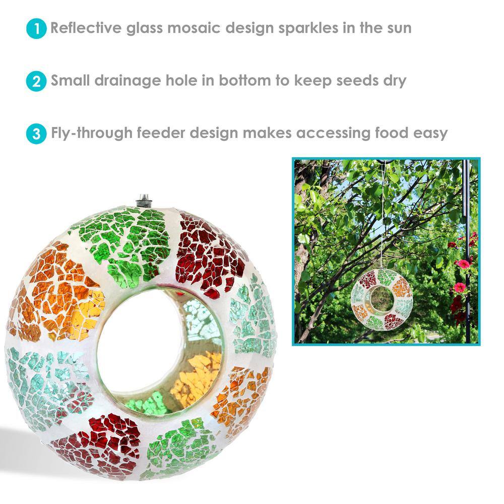 6.5" Summer Mosaic Glass Hanging Bird Feeder