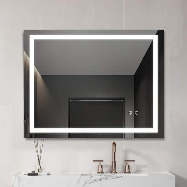ANGELES HOME 36 in. W x 28 in. H Rectangular Frameless Anti-Fog LED Lighted Wall Mounted Bathroom Vanity Mirror Dimmable in Silver