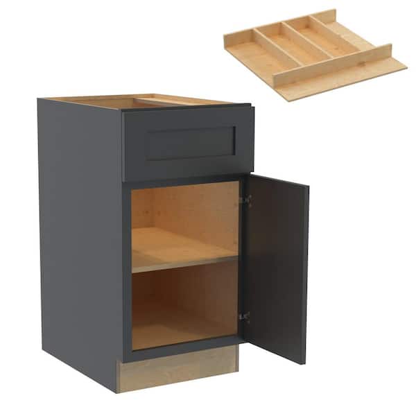 Home Decorators Collection Newport 18 in. W x 24 in. D x 34.5 in. H Assembled Plywood Base Kitchen Cabinet in Deep Onyx with Utility Soft Close RH