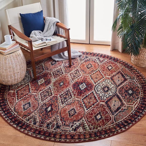 Herat Rust/Cream 7 ft. x 7 ft. Border Geometric Round Area Rug
