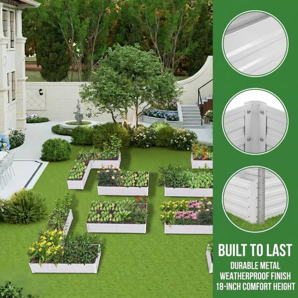 8-Piece White Metal Raised Garden Bed for Flexible Backyard