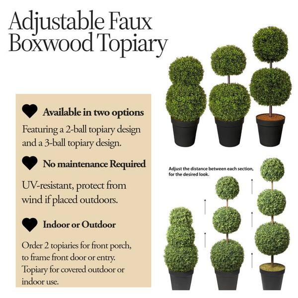 64 ft. Artificial Boxwood Triple Topiary Tree Adjustable Height
